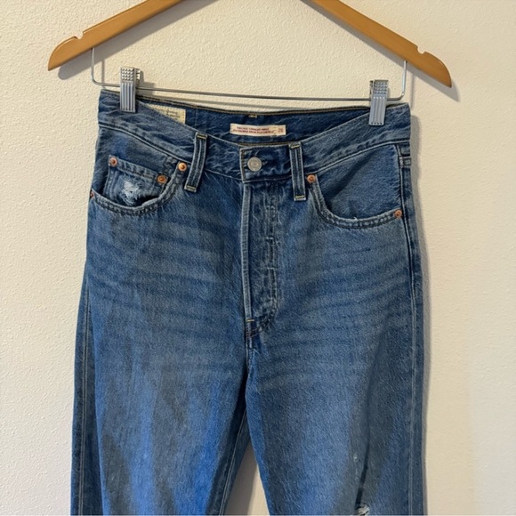 Levi’s Ribcage Straight Ankle Button Fly Premium Jean Busted Knee Medium Wash-26 - Picture 5 of 8